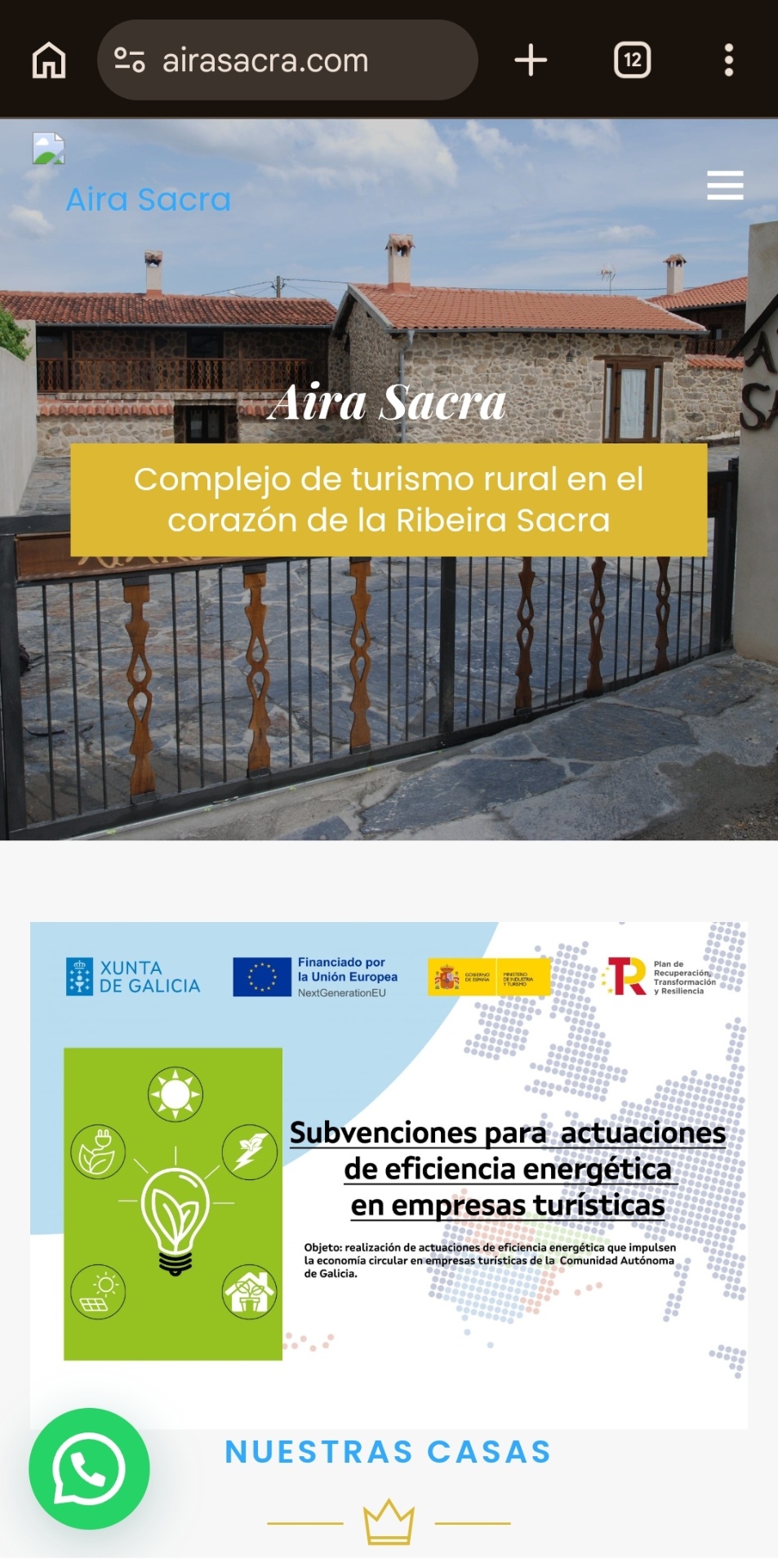 Web anterior de Aira Sacra, complejo de turismo rural